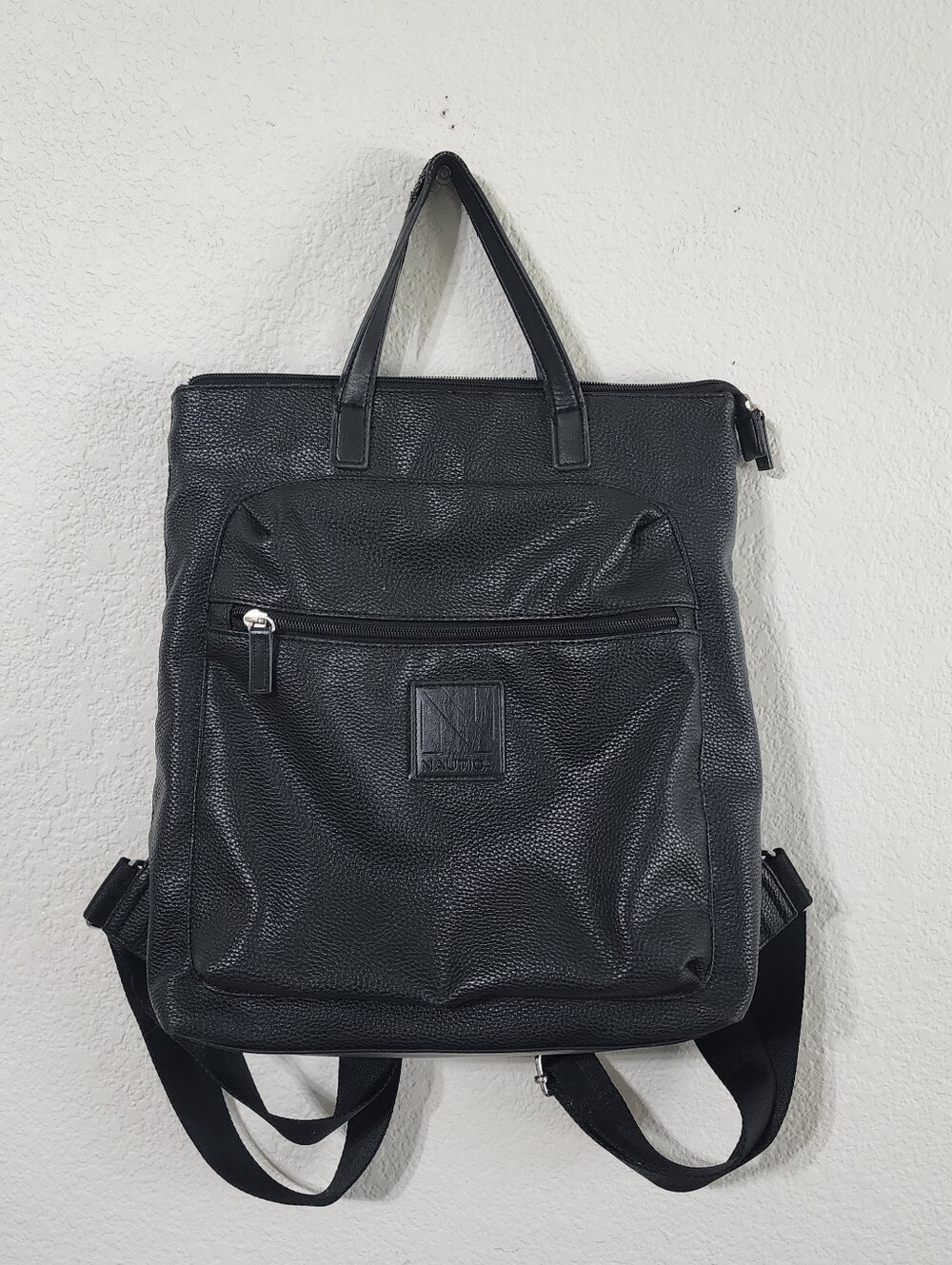 Nautica Cabin Fever Black Faux Leather School Office Everyday Backpack